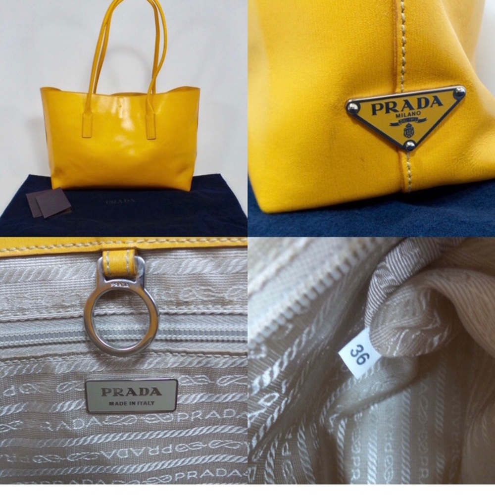 Yellow Leather Prada Tote Bag